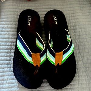 J. Crew Women’s Navy Platform Flip Flops w/ Leather/Ribbon, Size 7.